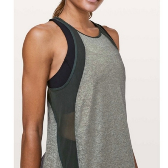 Lululemon Run Off Route tank top. Mesh. Green army + grey. Women size 8 - Picture 2 of 11
